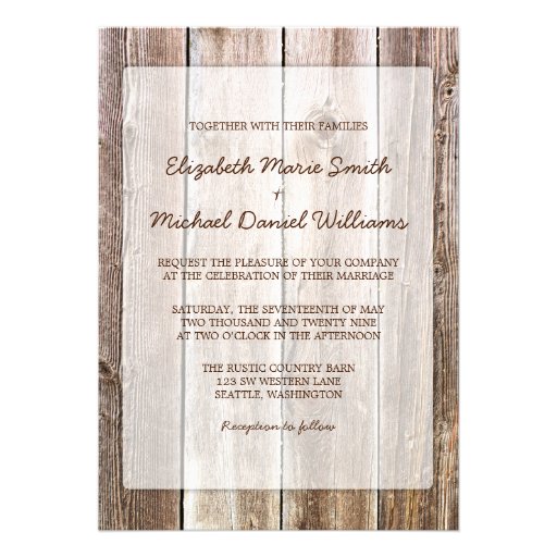 Invitaciones de madera del boda del granero rústic comunicado