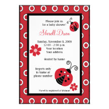 Invitaciones de moda rojas de la mariquita 5x7 de  comunicado personalizado