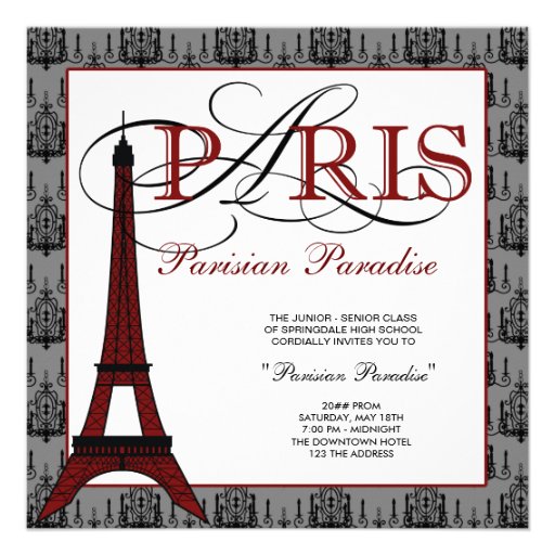 Invitaciones del baile de fin de curso de París Invitacion Personalizada