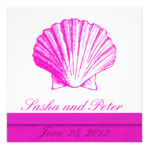Invitaciones del boda de playa de Fuscia Shell Comunicado Personal