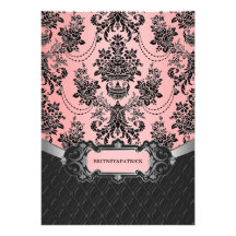 Invitaciones del boda del damasco del rosa color d invitación
