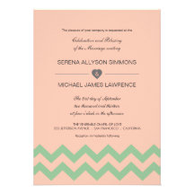 Invitaciones del boda del melocotón y de Chevron d Anuncio