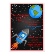 Invitaciones del cumpleaños de la nave de Rocket d Anuncio