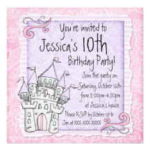 Invitaciones del cumpleaños del rosa del castillo  anuncios  