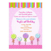 Invitaciones dulces del cumpleaños de Candyland de Invitación Personalizada