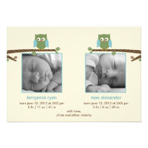 Invitaciones gemelas del nacimiento de los búhos ( anuncio personalizado