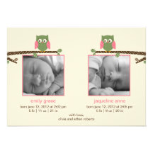 Invitaciones gemelas del nacimiento de los búhos ( anuncios  