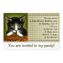 Invitaciones juguetonas del gatito papelería de diseño