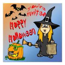 Invitaciones lindas de la bruja de Halloween Comunicados Personalizados