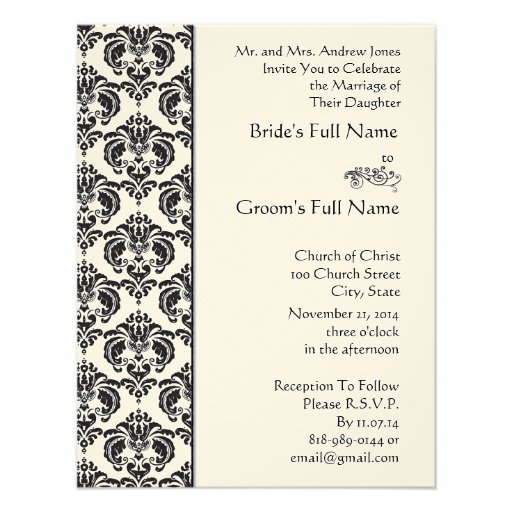 Invitaciones negras del boda del damasco invitación