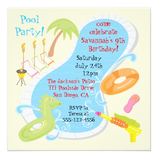 Invitaciones retras de la fiesta en la piscina comunicados personalizados