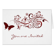 Invitaciones rojas del boda de la mariposa tarjetón