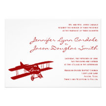 Invitaciones rojas del boda del aviador del biplan anuncios  