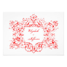 Invitaciones rojas del boda del marco del vintage comunicados personales 