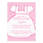 Invitaciones rosadas del bautismo del vestido comunicados personalizados