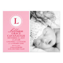 Invitaciones rosadas del nacimiento de la foto de  comunicados personalizados
