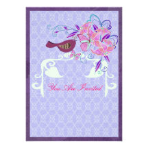 Invitaciones rosadas y púrpuras del pájaro invitacion personalizada