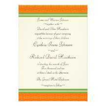 Invitaciones verdes anaranjadas del boda de la fru comunicados personalizados