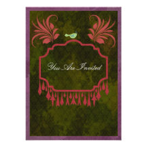 Invitaciones verdes y anaranjadas del pájaro invitacion personalizada