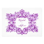 Invitaciones violetas del boda del marco del vinta anuncio personalizado