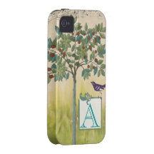 iPhone del monograma del cerezo del pájaro del vin iPhone 4/4S Funda
