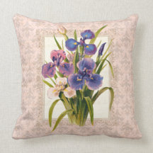 Iris japoneses rosa y púrpura del vintage almohada
