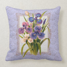 Iris japoneses rosa y púrpura del vintage cojines