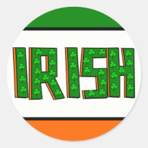 Irlandés grande con los tréboles--Verde, naranja,  Etiqueta Redonda