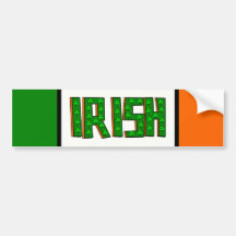 Irlandés grande con los tréboles--Verde, naranja,  Etiqueta De Parachoque