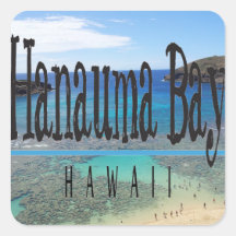 Isla de Oahu de la bahía de Hawaii Hanauma Calcomania Cuadradas Personalizadas