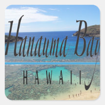 Isla de Oahu de la bahía de Hawaii Hanauma Calcomania Cuadradas