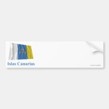 Islas Canarias que agitan la bandera con nombre en Etiqueta De Parachoque