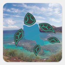 Islas de Hawaii y tortuga de Oahu Calcomanías Cuadradases
