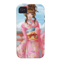 Japanese pink kimono iPhone 4/4S carcasa