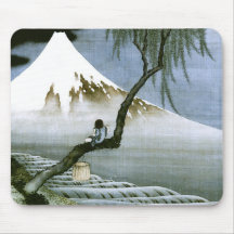 Japonés del vintage del muchacho y del monte Fuji  Tapete De Raton