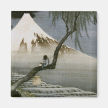 Japonés del vintage del muchacho y del monte Fuji  Iman Para Frigorífico