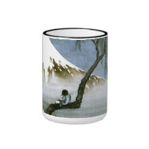 Japonés del vintage del muchacho y del monte Fuji  Tazas