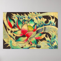Japonés Lotus en acuarela del agua Impresiones