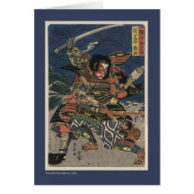 Japonés Woodblock de dos guerreros del samurai Tarjetón