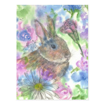 Jardín de la primavera del conejo de Pascua Tarjetas Postales