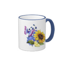 Jardín del girasol de la mariposa tazas