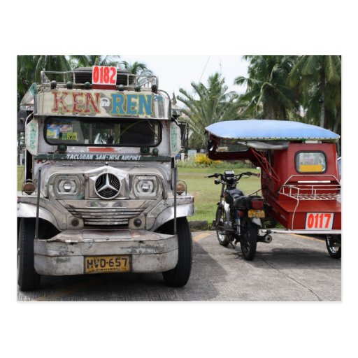Jeepney y triciclo tarjeta postal