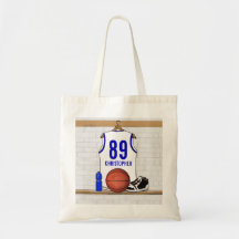 Jersey azul blanco personalizado del baloncesto bolsa lienzo