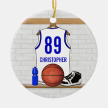 Jersey azul blanco personalizado del baloncesto ornamento de navidad