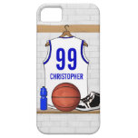 Jersey azul blanco personalizado del baloncesto iPhone 5 cárcasa