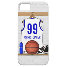 Jersey azul blanco personalizado del baloncesto iPhone 5 cárcasa