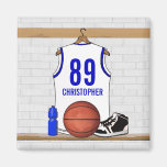 Jersey azul blanco personalizado del baloncesto iman de frigorífico