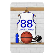 Jersey azul blanco personalizado del baloncesto imán
