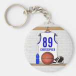 Jersey azul blanco personalizado del baloncesto llavero personalizado