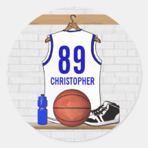 Jersey azul blanco personalizado del baloncesto etiqueta